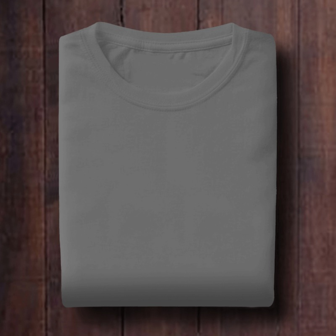 Charcoal Melange: Unisex Solid Round Neck T-Shirt