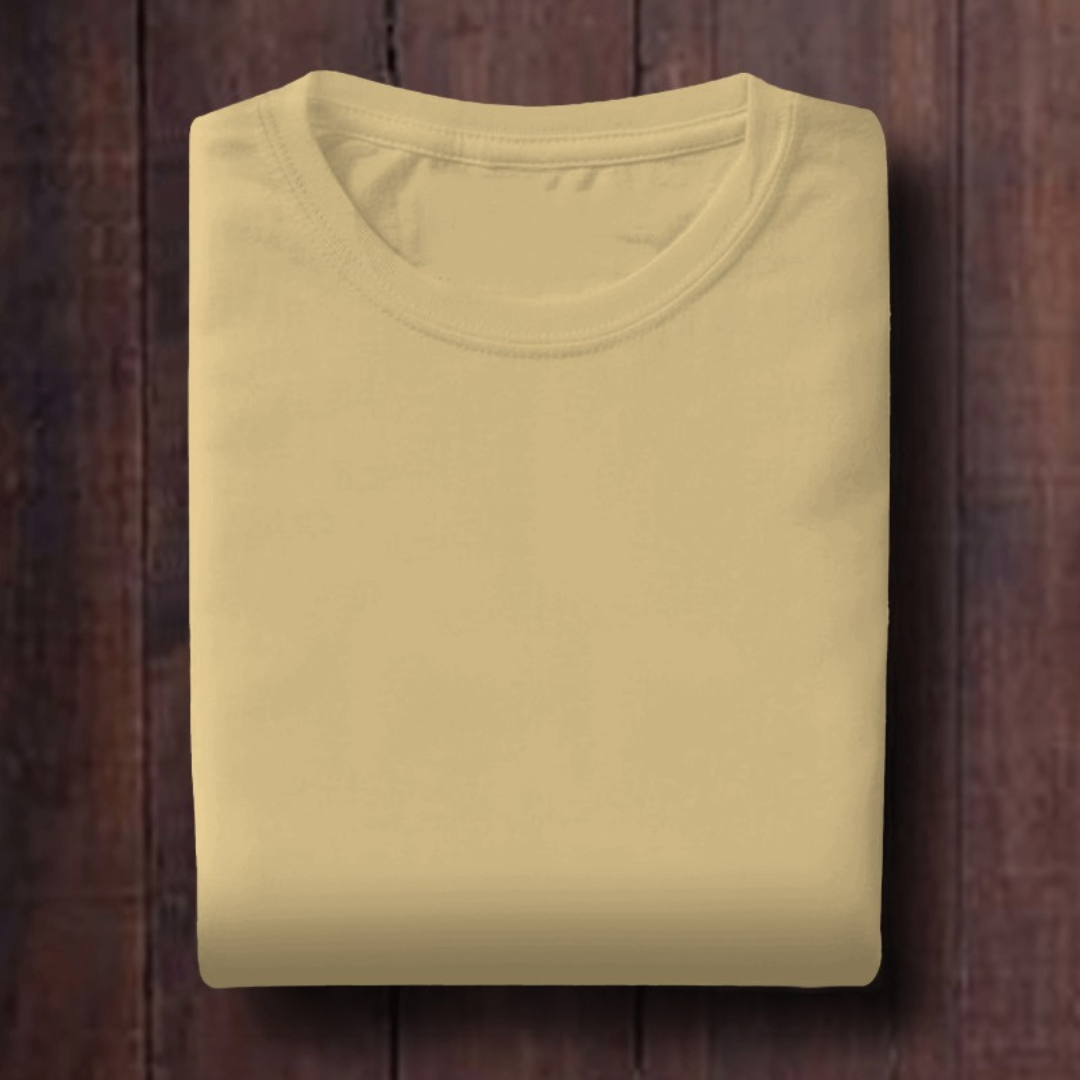 Beige: Unisex Solid Round Neck T-Shirt