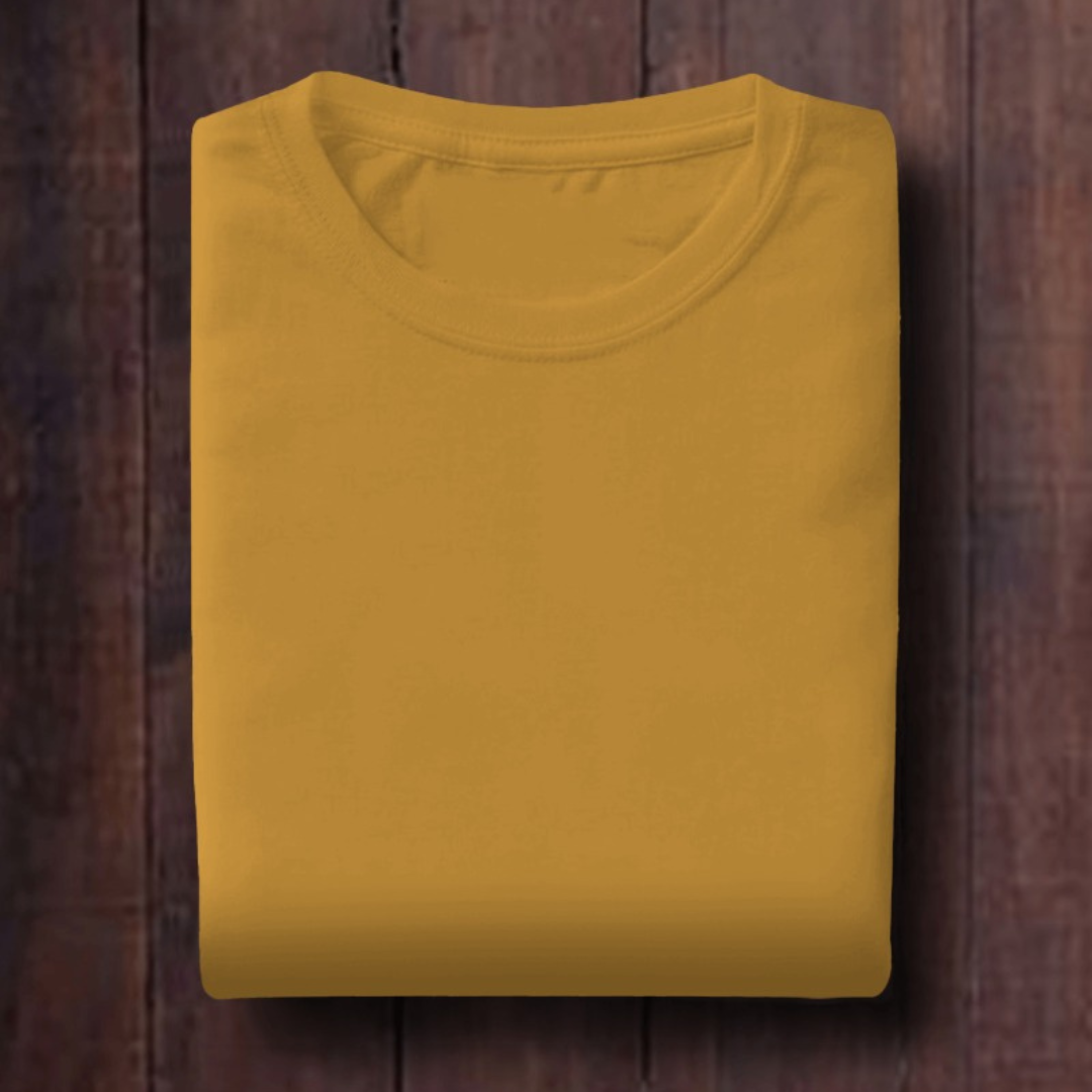 Mustard Yellow: Unisex Solid Round Neck T-Shirt