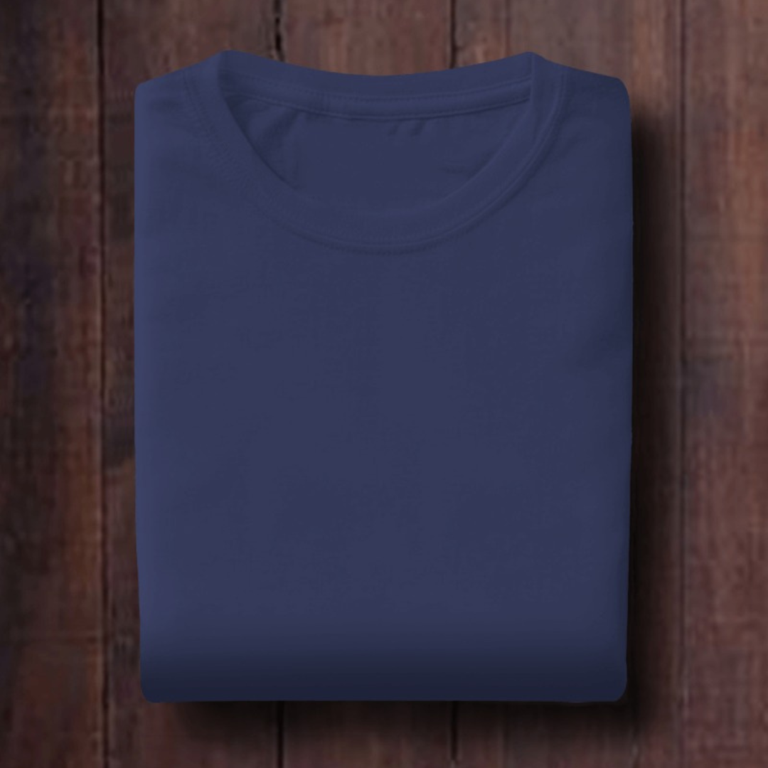 Navy Blue: Unisex Solid Round Neck T-Shirt