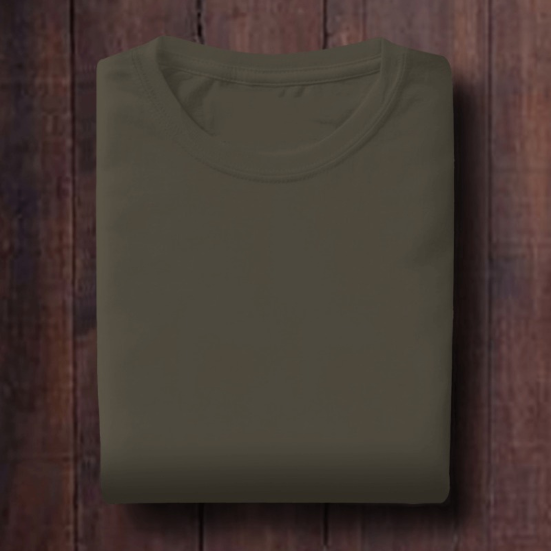 Olive Green: Unisex Solid Round Neck T-Shirt