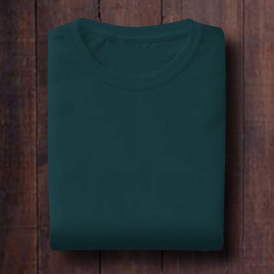 Petrol Blue: Unisex Solid Round Neck T-Shirt