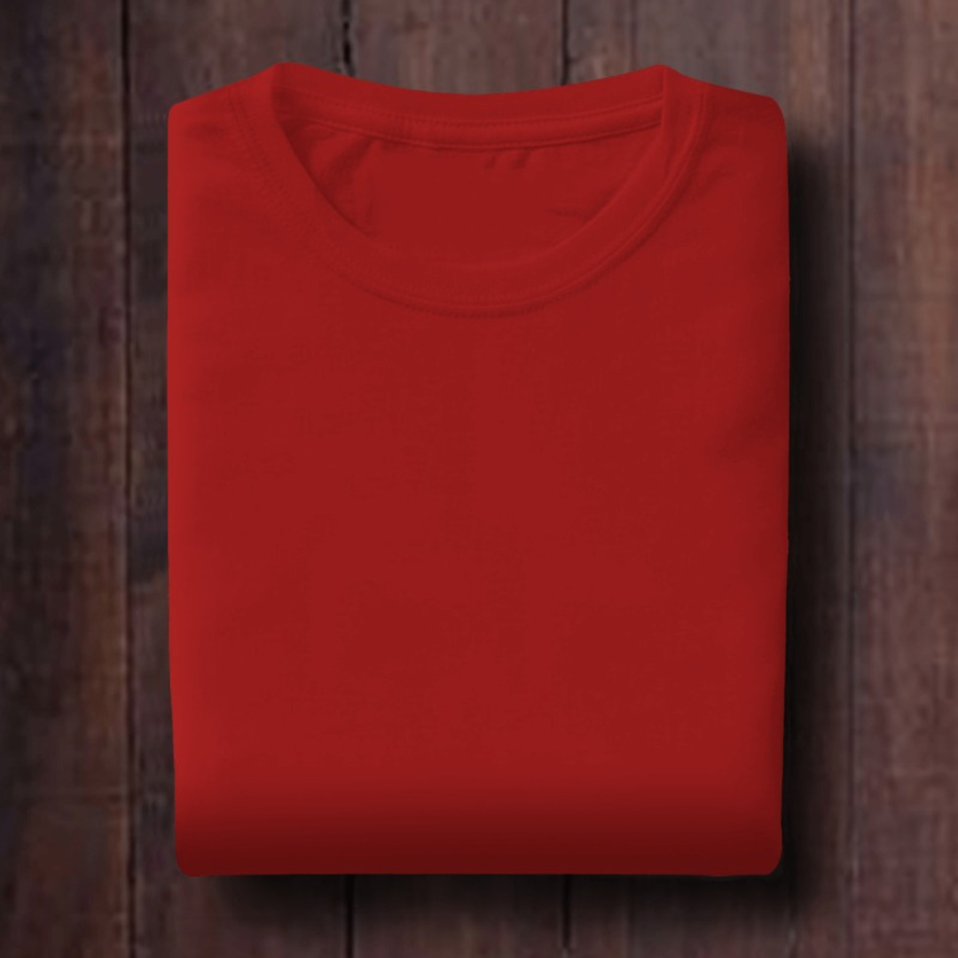 Red: Unisex Solid Round Neck T-Shirt