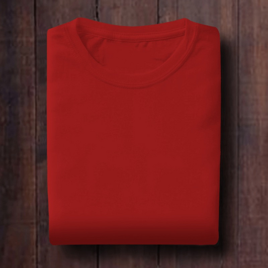 Red: Unisex Solid Round Neck T-Shirt